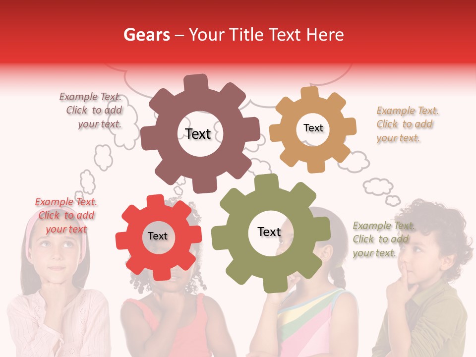 A Group Of Children With Thought Bubbles Above Them PowerPoint Template