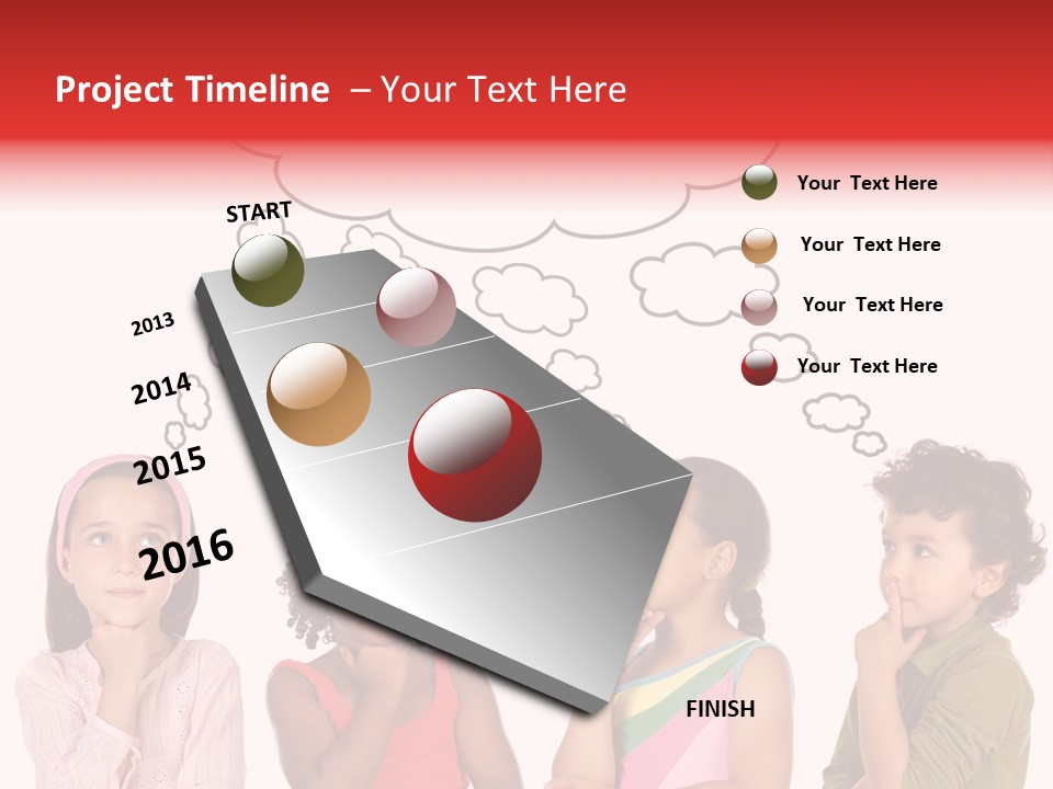 A Group Of Children With Thought Bubbles Above Them PowerPoint Template