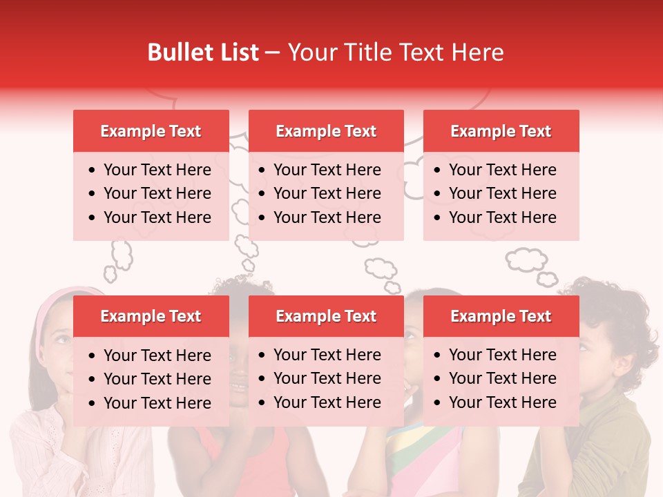 A Group Of Children With Thought Bubbles Above Them PowerPoint Template