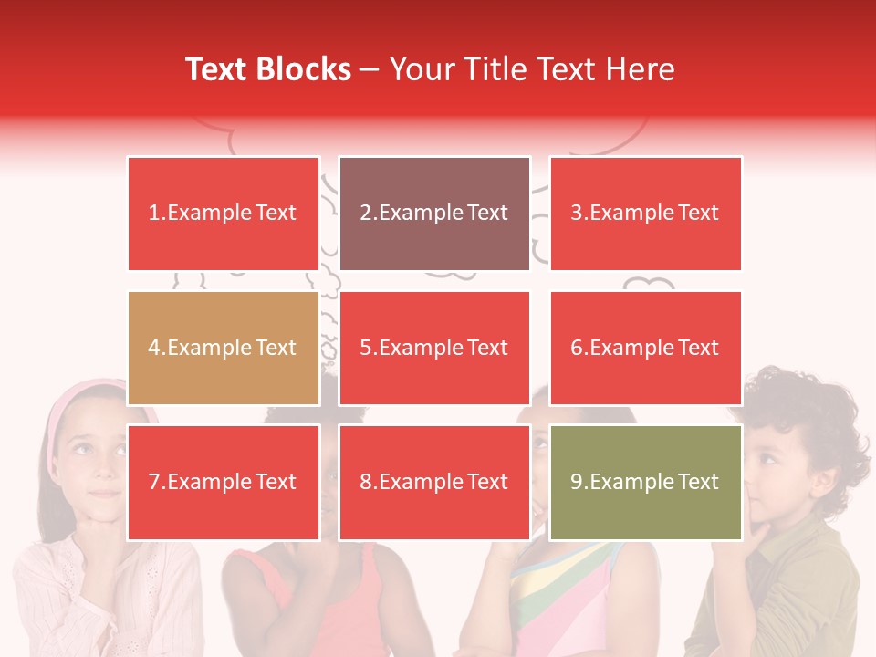 A Group Of Children With Thought Bubbles Above Them PowerPoint Template