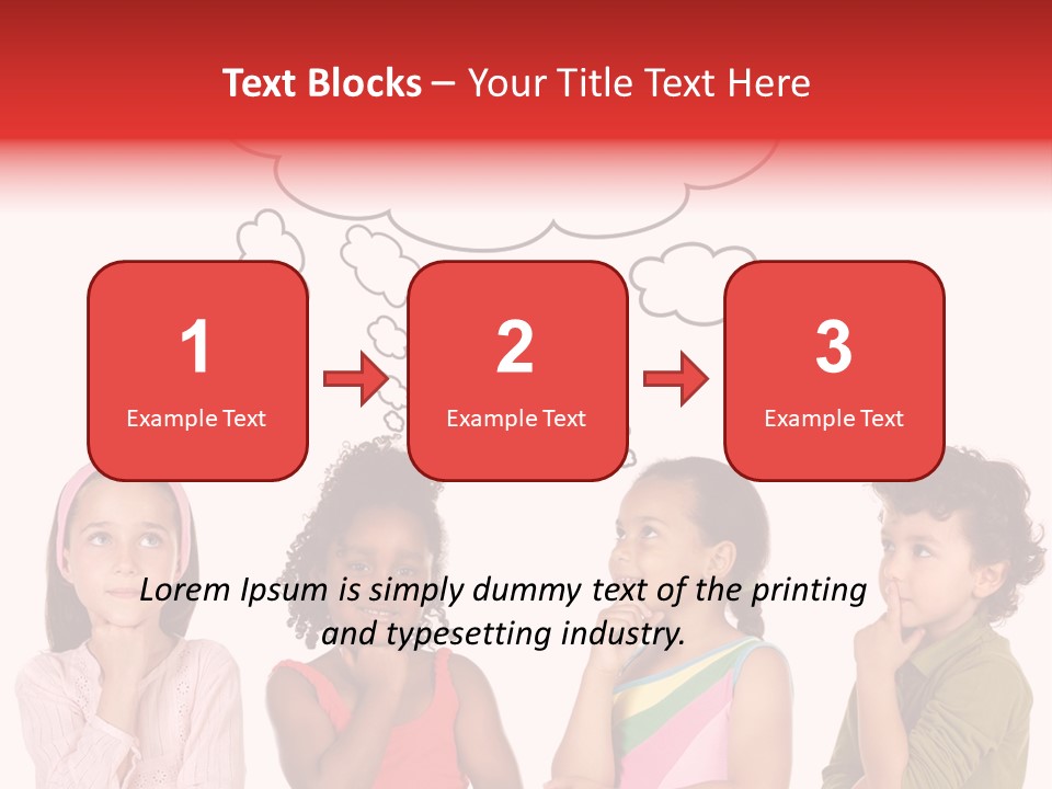 A Group Of Children With Thought Bubbles Above Them PowerPoint Template