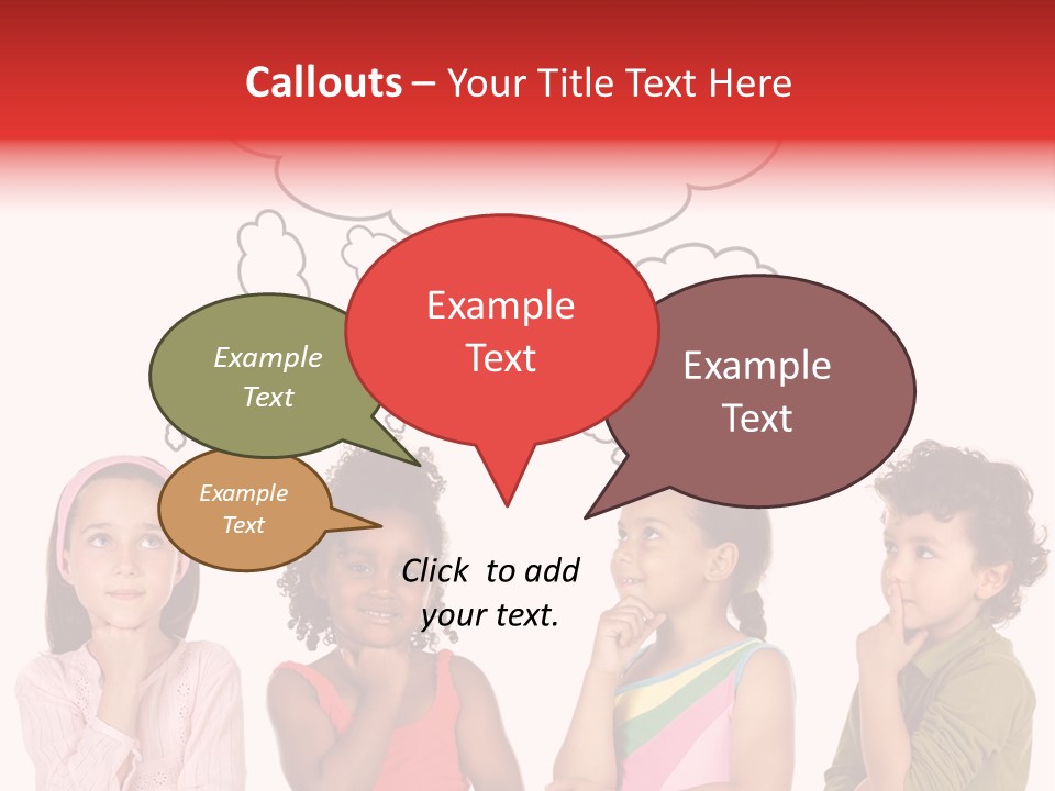 A Group Of Children With Thought Bubbles Above Them PowerPoint Template