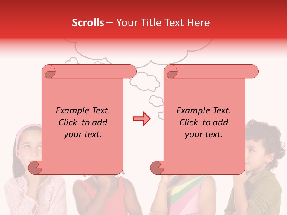 A Group Of Children With Thought Bubbles Above Them PowerPoint Template