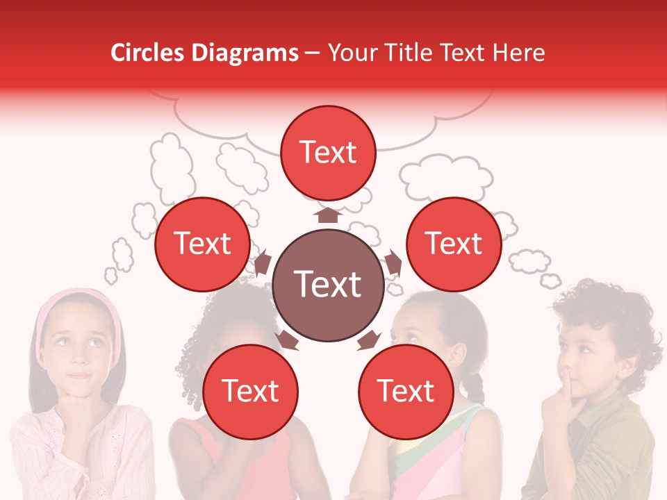 A Group Of Children With Thought Bubbles Above Them PowerPoint Template