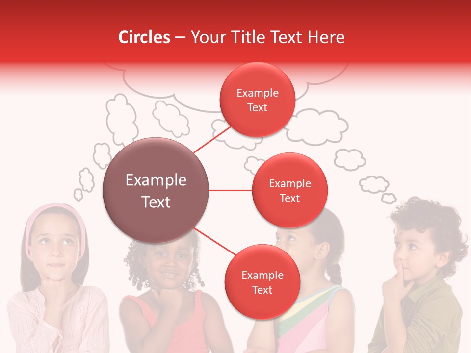A Group Of Children With Thought Bubbles Above Them PowerPoint Template