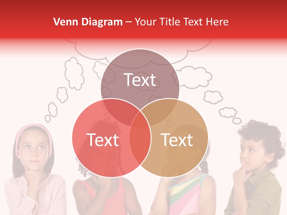 A Group Of Children With Thought Bubbles Above Them PowerPoint Template