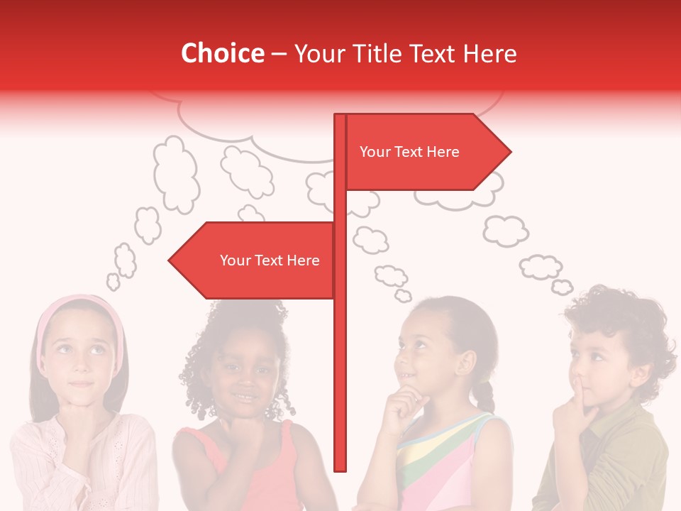 A Group Of Children With Thought Bubbles Above Them PowerPoint Template