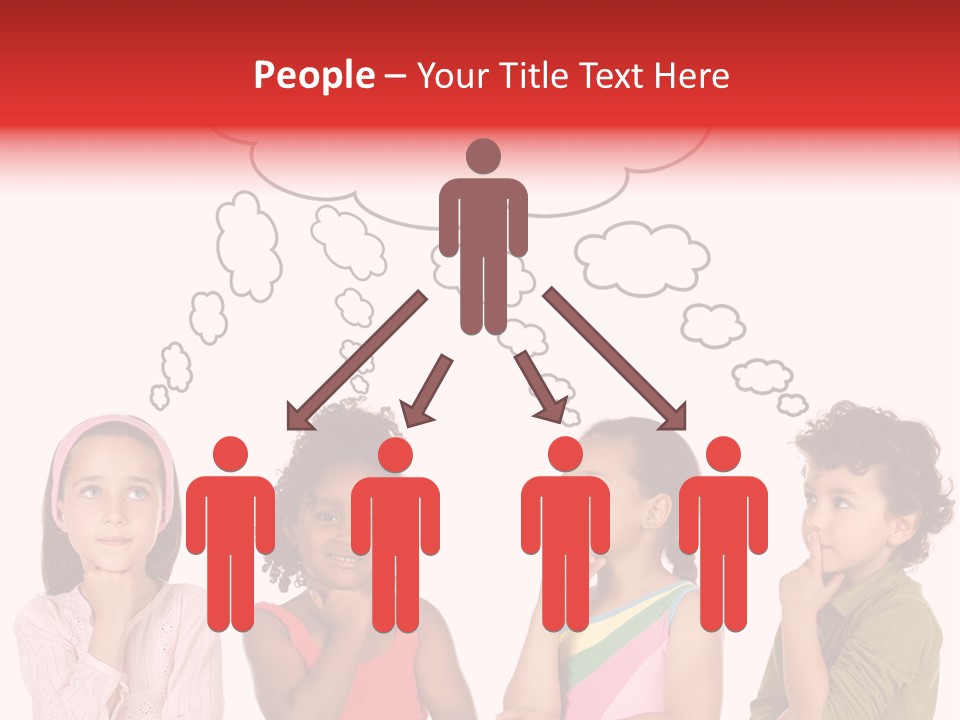 A Group Of Children With Thought Bubbles Above Them PowerPoint Template