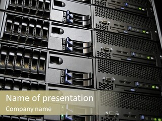A Row Of Servers With The Words Name Of Presentation On Them PowerPoint Template