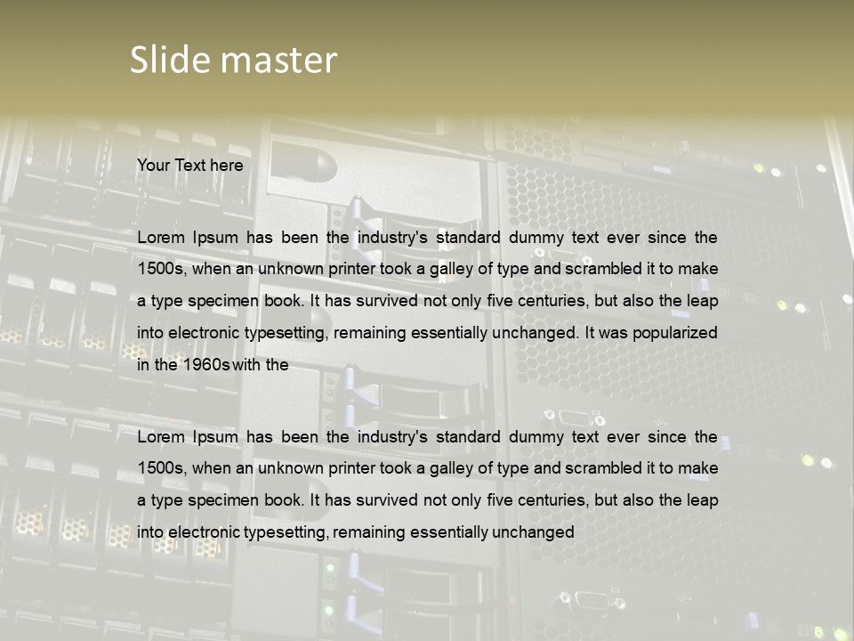 A Row Of Servers With The Words Name Of Presentation On Them PowerPoint Template