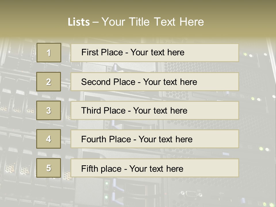 A Row Of Servers With The Words Name Of Presentation On Them PowerPoint Template