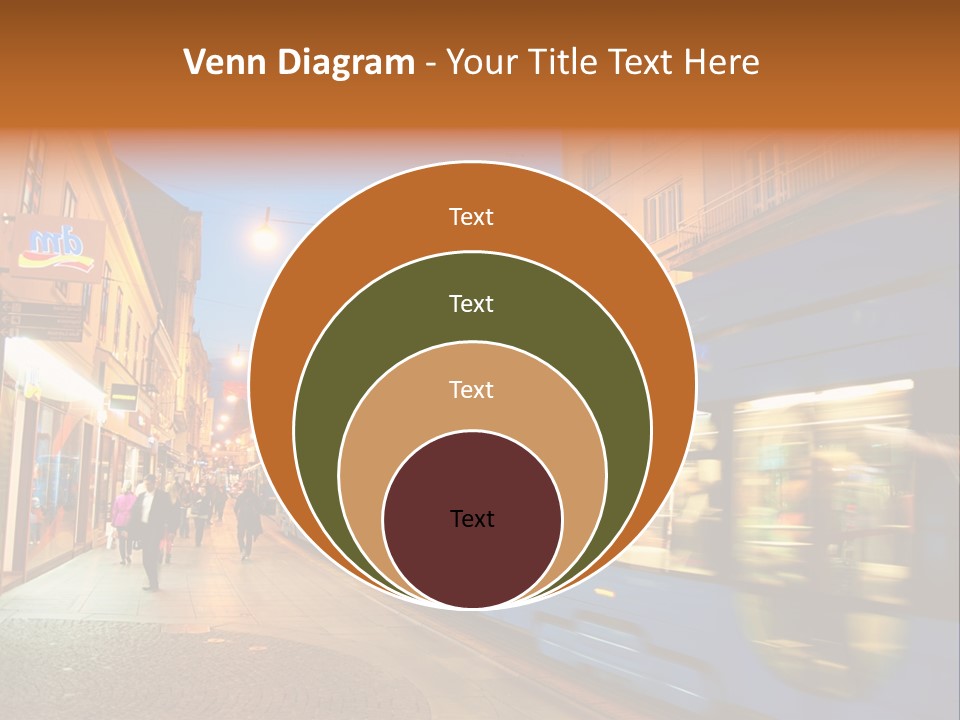 A Blue Train Traveling Down A Street Next To Tall Buildings PowerPoint Template