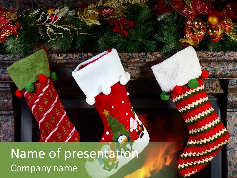 Warm Stocking Fire PowerPoint Template