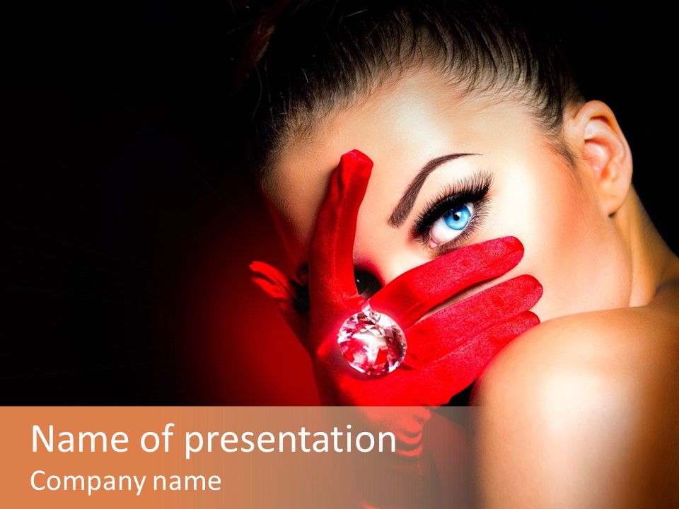 A Woman With Red Gloves And A Ring On Her Finger PowerPoint Template