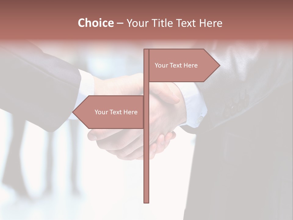 Two People Shaking Hands In Front Of A Group Of People PowerPoint Template