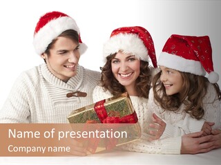 A Man And A Woman Are Holding A Present PowerPoint Template