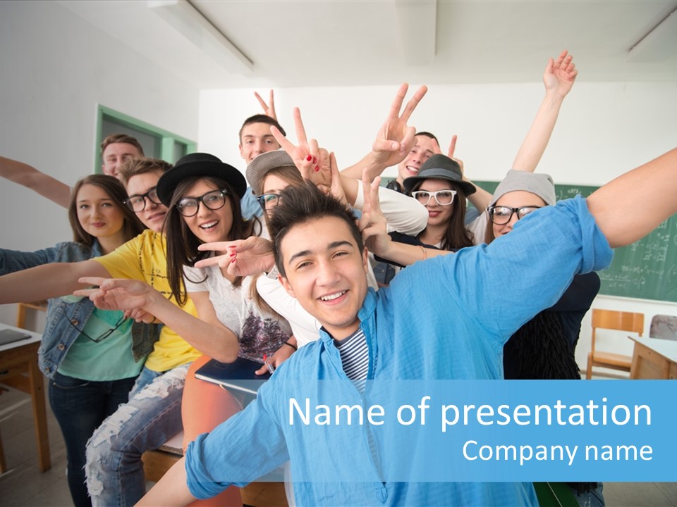 Female Classmates Glasses PowerPoint Template