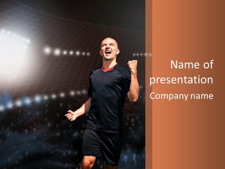 A Man Is Running In A Stadium With His Mouth Open PowerPoint Template