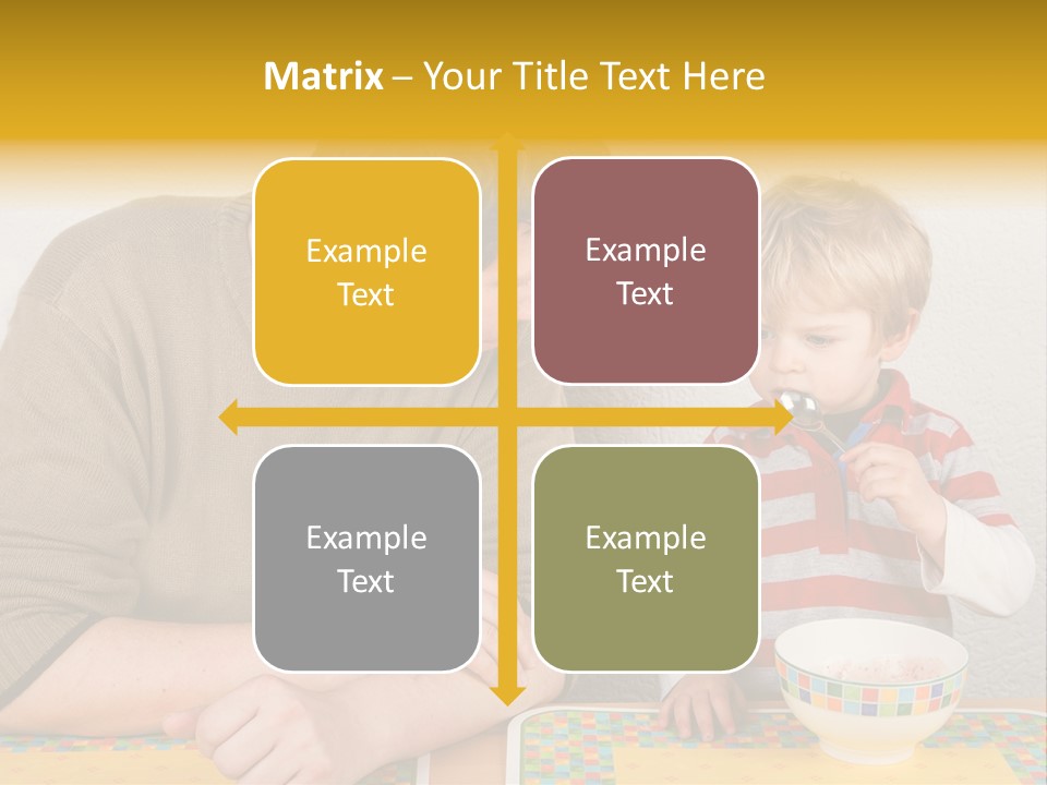 A Man And A Young Boy Sitting At A Table With A Bowl Of Food PowerPoint Template