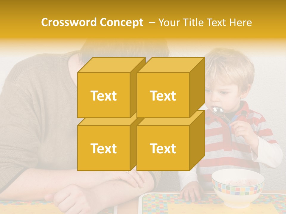 A Man And A Young Boy Sitting At A Table With A Bowl Of Food PowerPoint Template