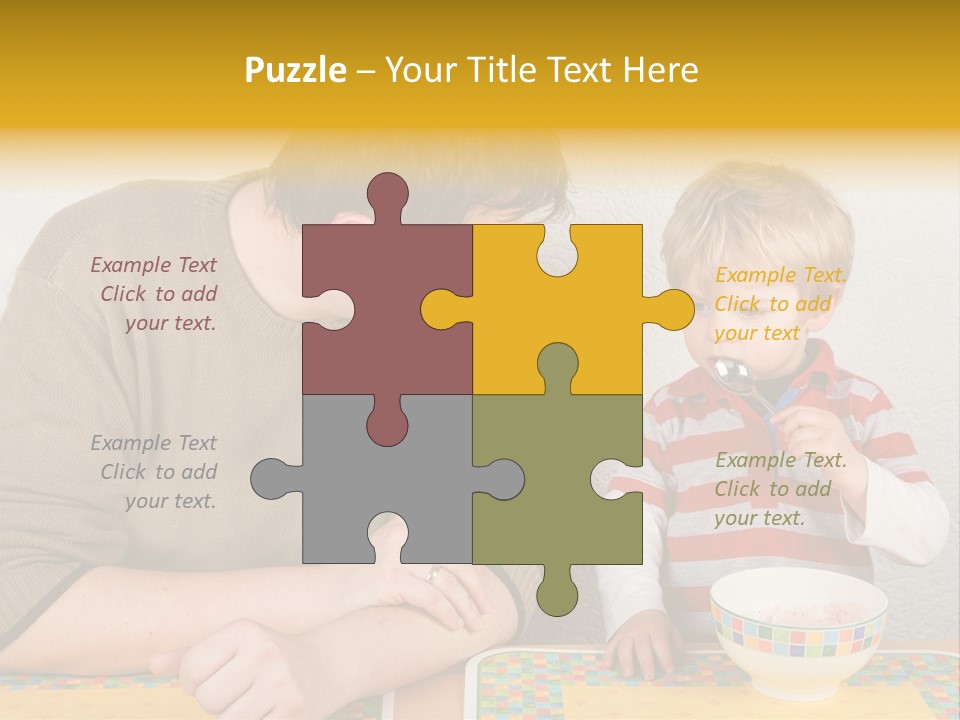 A Man And A Young Boy Sitting At A Table With A Bowl Of Food PowerPoint Template