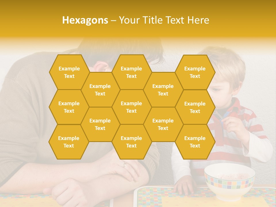 A Man And A Young Boy Sitting At A Table With A Bowl Of Food PowerPoint Template