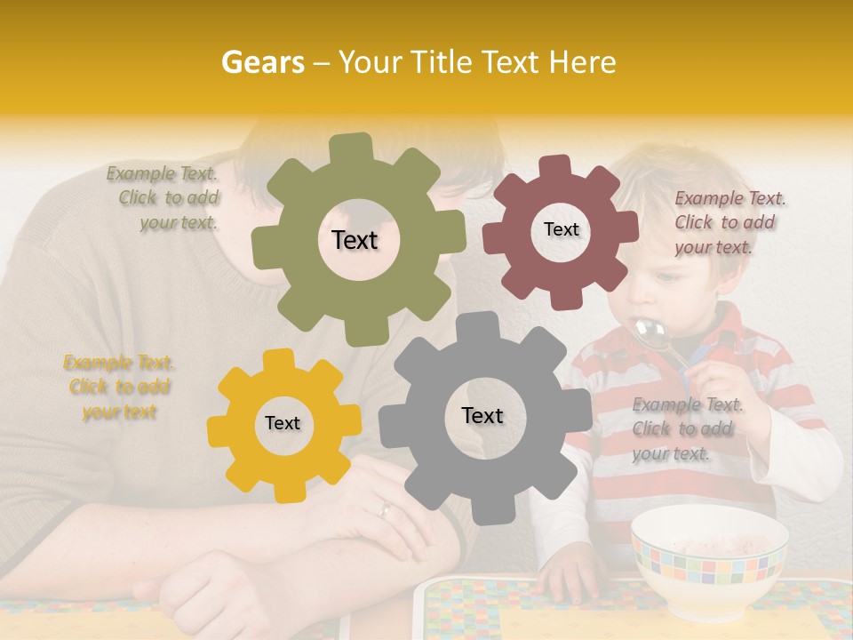 A Man And A Young Boy Sitting At A Table With A Bowl Of Food PowerPoint Template