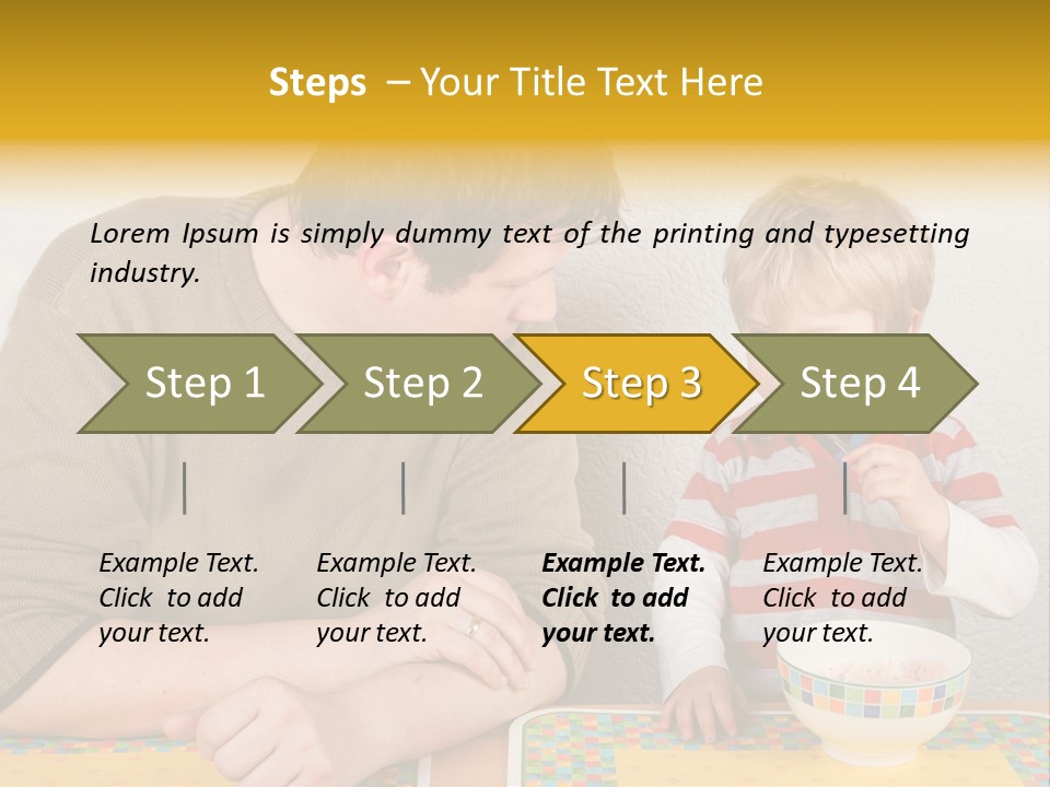 A Man And A Young Boy Sitting At A Table With A Bowl Of Food PowerPoint Template