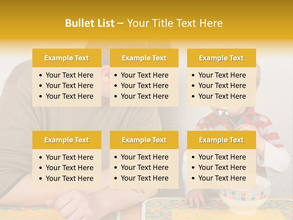 A Man And A Young Boy Sitting At A Table With A Bowl Of Food PowerPoint Template