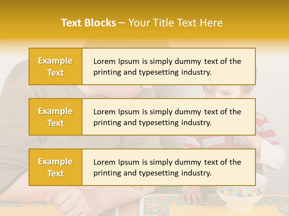 A Man And A Young Boy Sitting At A Table With A Bowl Of Food PowerPoint Template