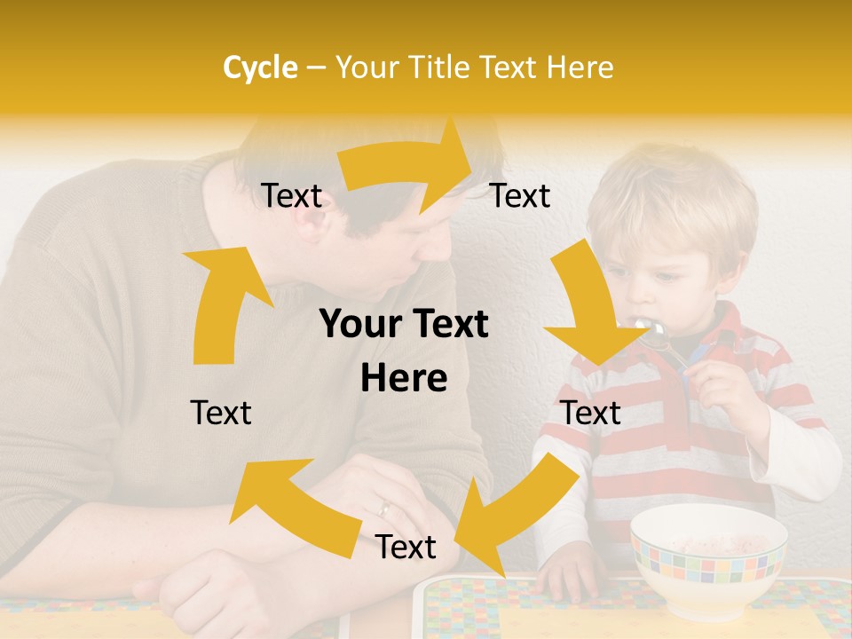 A Man And A Young Boy Sitting At A Table With A Bowl Of Food PowerPoint Template