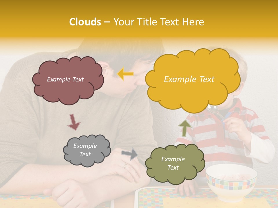A Man And A Young Boy Sitting At A Table With A Bowl Of Food PowerPoint Template