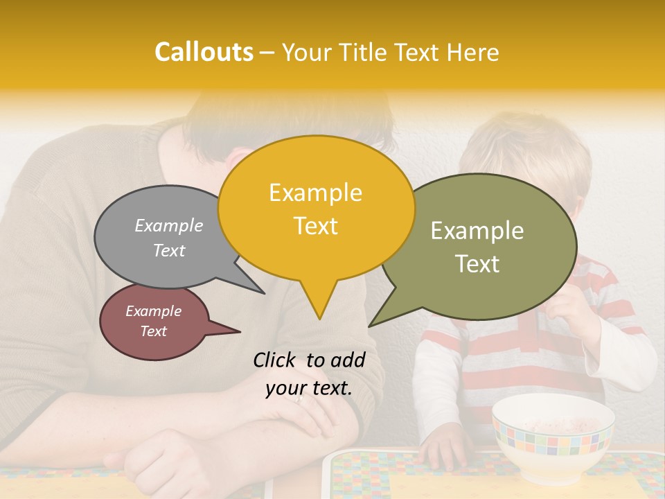 A Man And A Young Boy Sitting At A Table With A Bowl Of Food PowerPoint Template