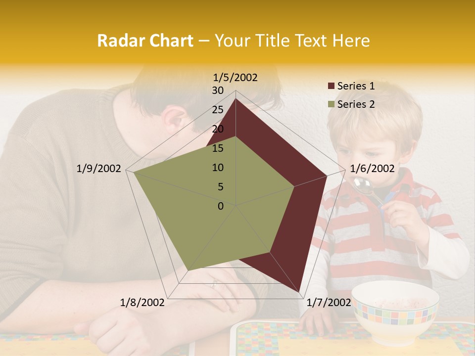 A Man And A Young Boy Sitting At A Table With A Bowl Of Food PowerPoint Template