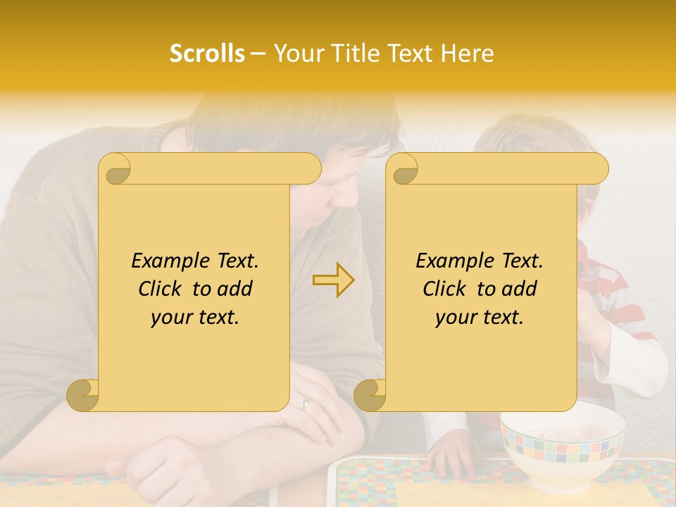 A Man And A Young Boy Sitting At A Table With A Bowl Of Food PowerPoint Template