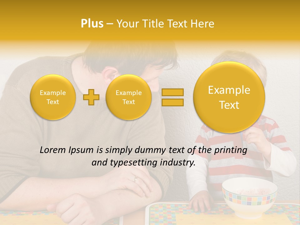 A Man And A Young Boy Sitting At A Table With A Bowl Of Food PowerPoint Template