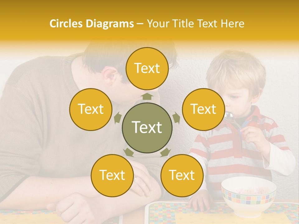 A Man And A Young Boy Sitting At A Table With A Bowl Of Food PowerPoint Template