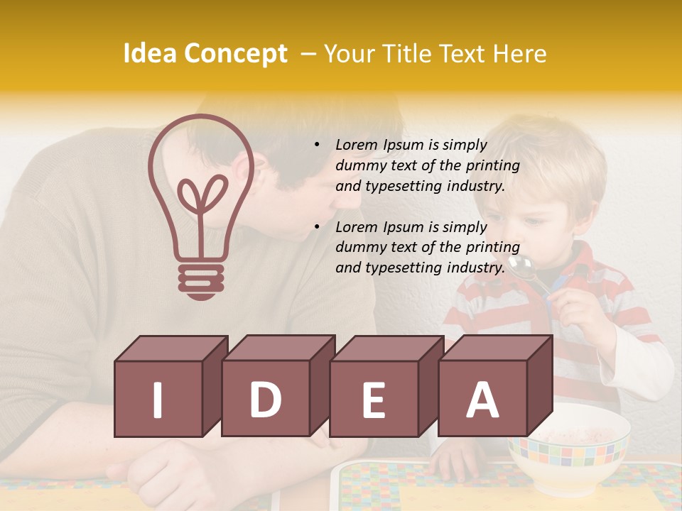 A Man And A Young Boy Sitting At A Table With A Bowl Of Food PowerPoint Template