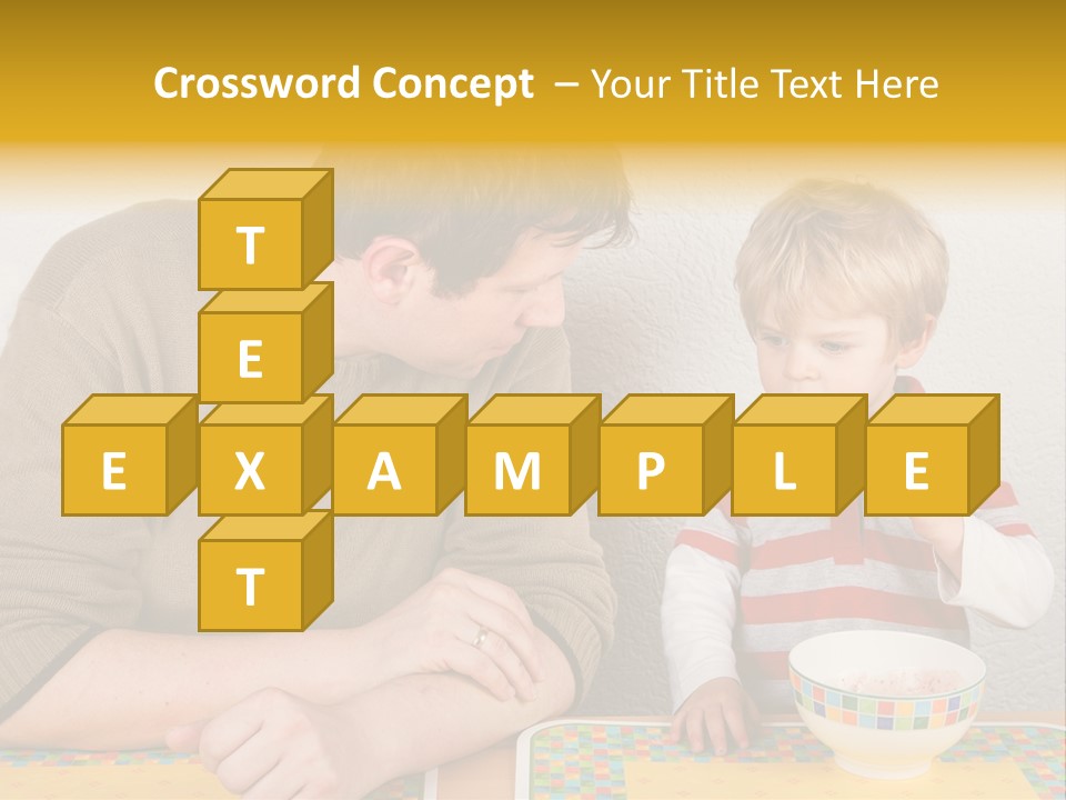 A Man And A Young Boy Sitting At A Table With A Bowl Of Food PowerPoint Template