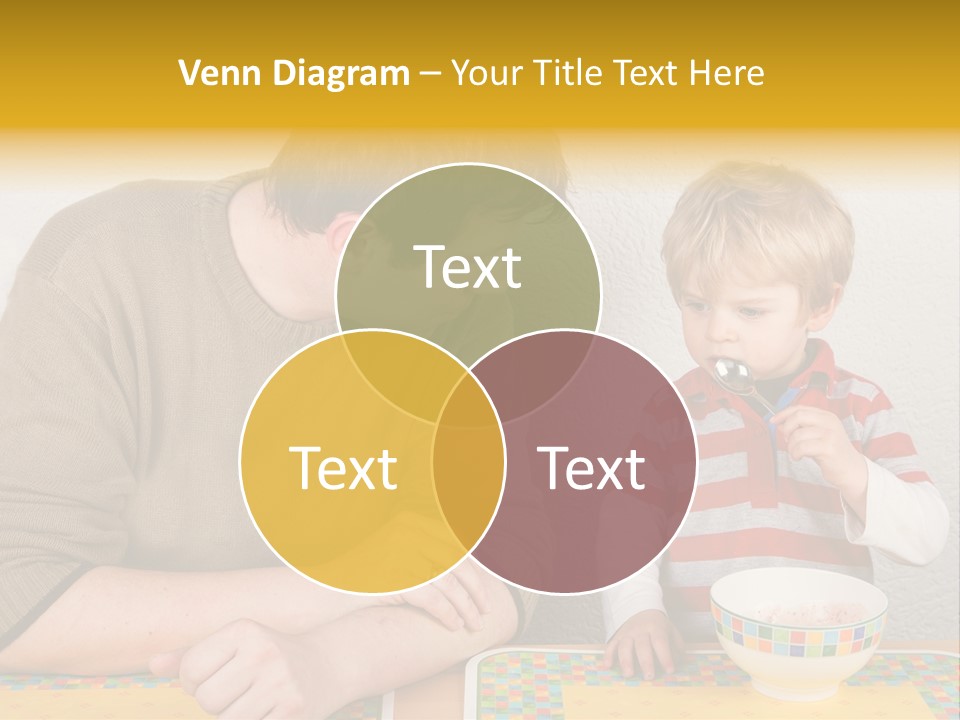 A Man And A Young Boy Sitting At A Table With A Bowl Of Food PowerPoint Template