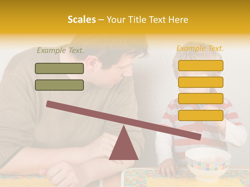 A Man And A Young Boy Sitting At A Table With A Bowl Of Food PowerPoint Template