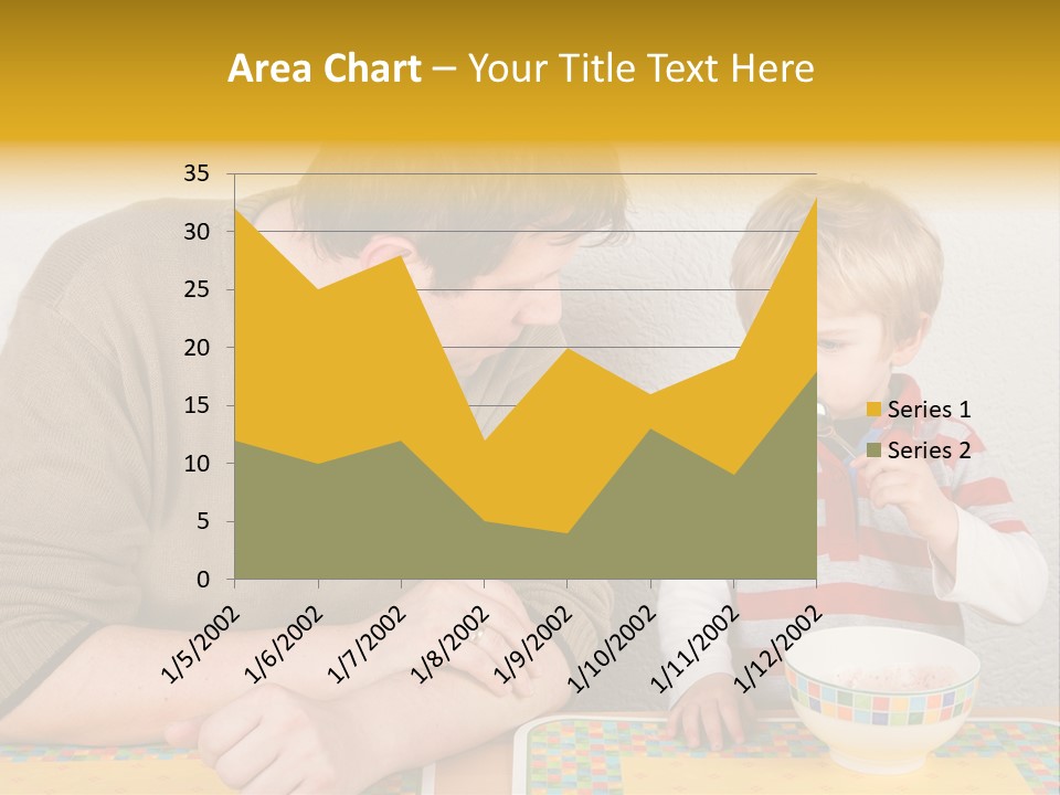 A Man And A Young Boy Sitting At A Table With A Bowl Of Food PowerPoint Template