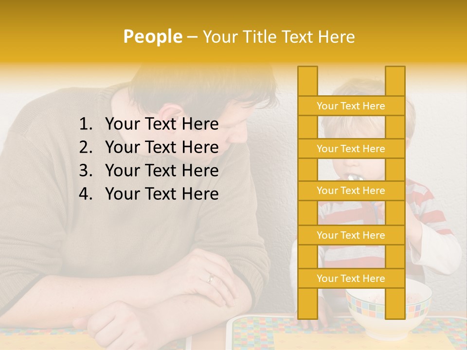 A Man And A Young Boy Sitting At A Table With A Bowl Of Food PowerPoint Template