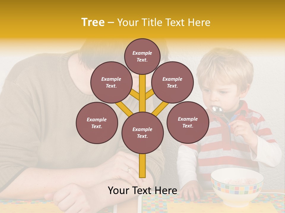 A Man And A Young Boy Sitting At A Table With A Bowl Of Food PowerPoint Template
