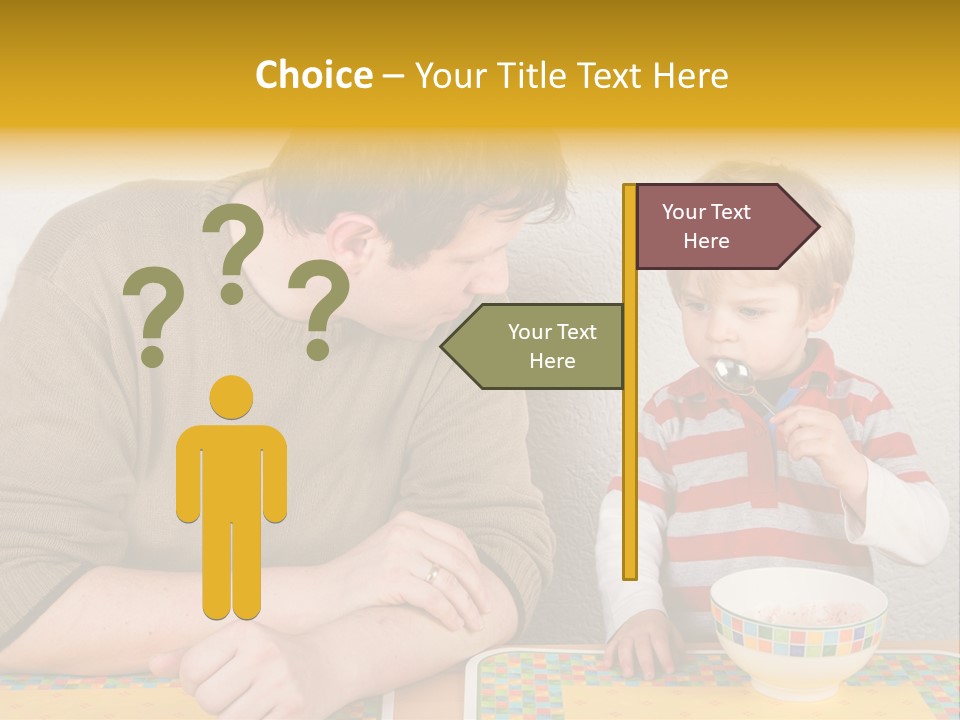 A Man And A Young Boy Sitting At A Table With A Bowl Of Food PowerPoint Template