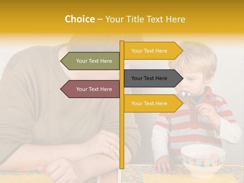 A Man And A Young Boy Sitting At A Table With A Bowl Of Food PowerPoint Template
