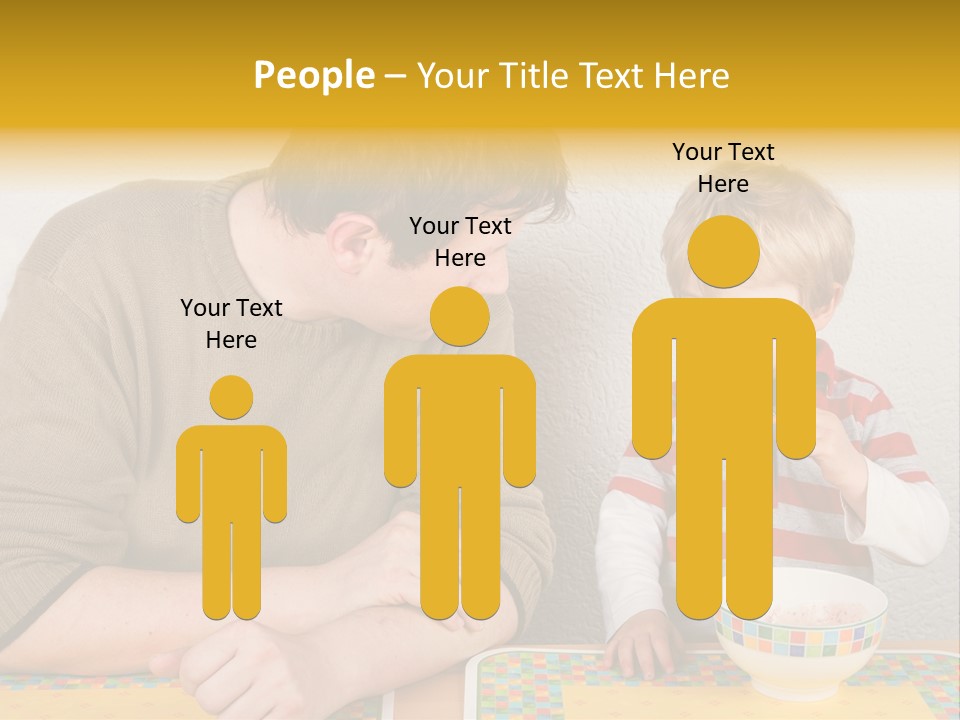 A Man And A Young Boy Sitting At A Table With A Bowl Of Food PowerPoint Template