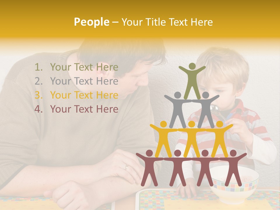 A Man And A Young Boy Sitting At A Table With A Bowl Of Food PowerPoint Template