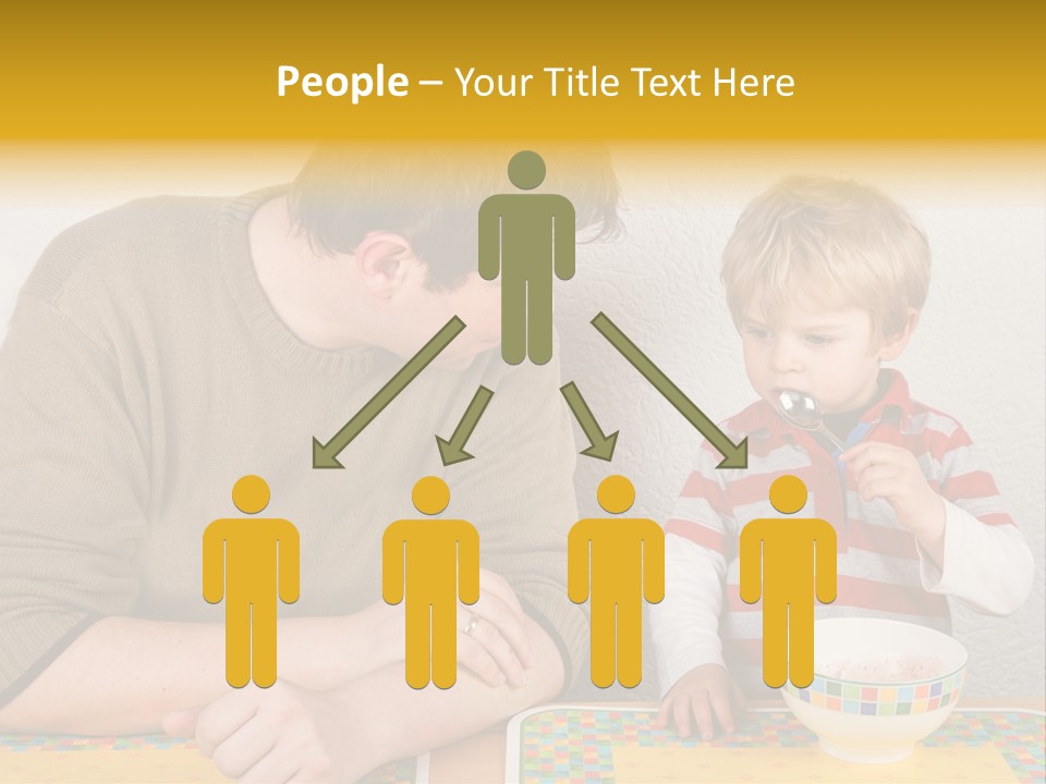 A Man And A Young Boy Sitting At A Table With A Bowl Of Food PowerPoint Template