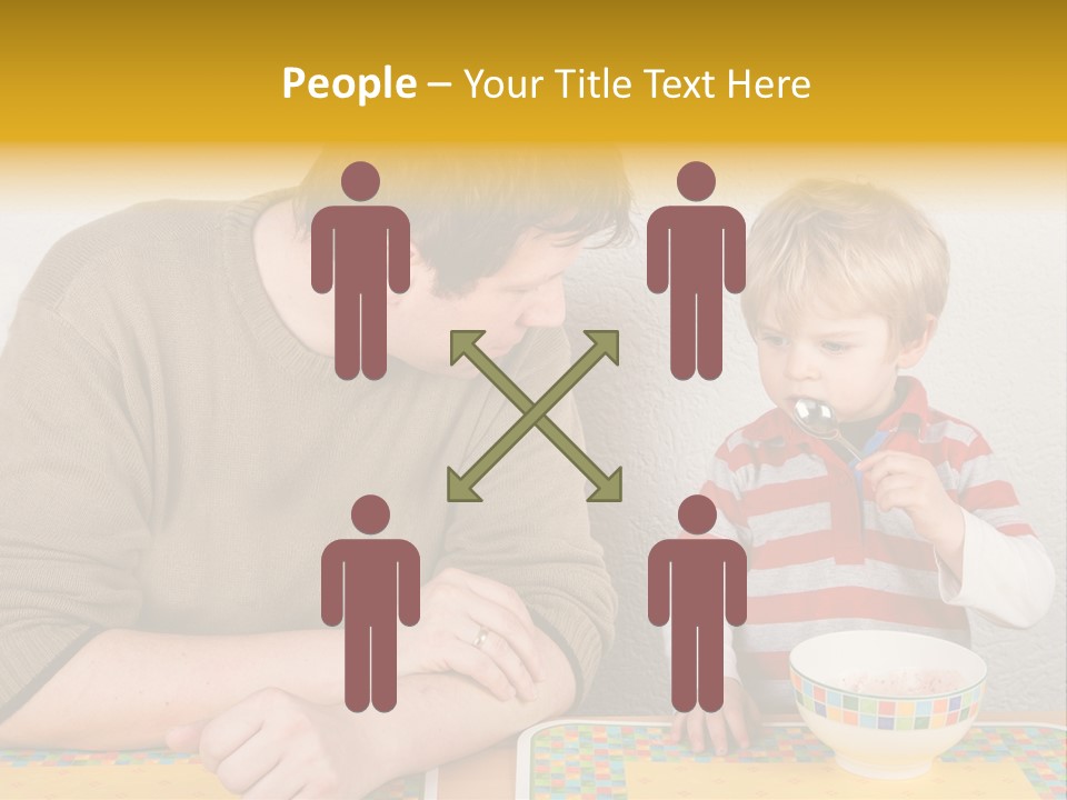 A Man And A Young Boy Sitting At A Table With A Bowl Of Food PowerPoint Template